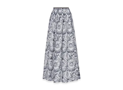 Dior Women's Flared Mid-Length Skirt Soleil Voile "White/Navy Blue"
