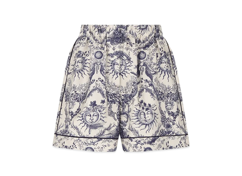 Dior Women's Shorts Soleil Silk Twill "White/Navy Blue"