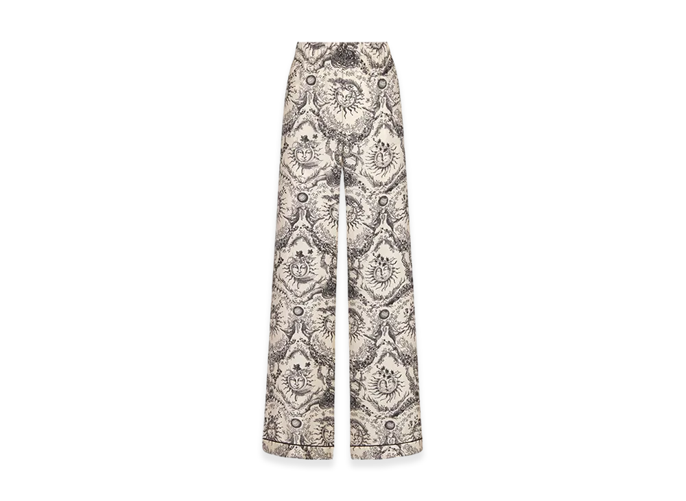 Dior Women's Pants Soleil Silk Twill "White/Gray"