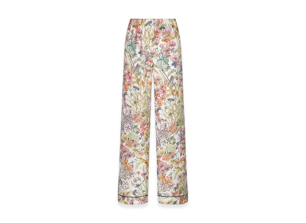Dior Women's Pants Silk Twill 4 Saisons Ete Motif "White/Multicolor"