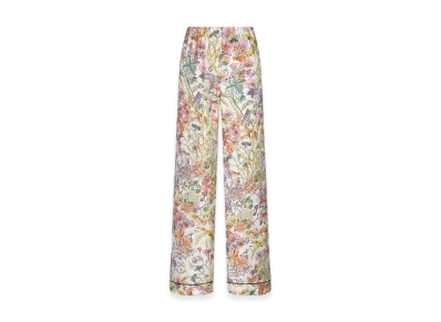 Dior Women's Pants Silk Twill 4 Saisons Ete Motif "White/Multicolor"
