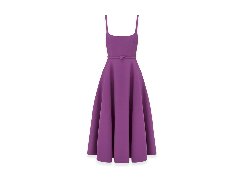 Dior Women's Flared Mid-Length Dress Wool Silk "Purple"