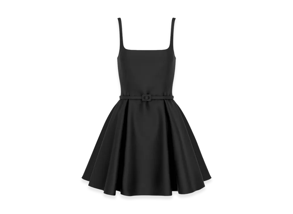 Dior Women's Short Flared Dress Wool Silk Shantung "Black"