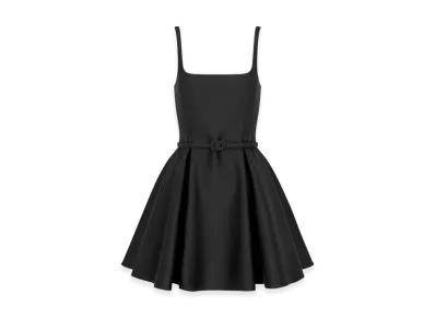 Dior Women's Short Flared Dress Wool Silk Shantung "Black"