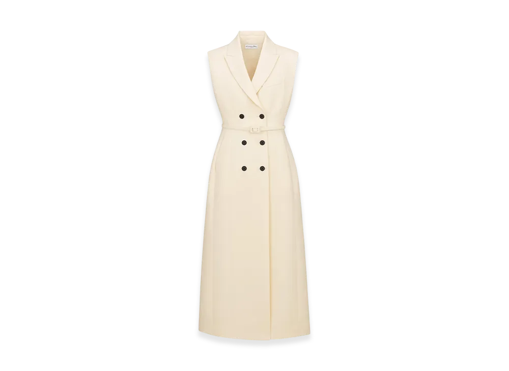 Dior Women's Mid-Length Blazer Dress Wool Silk "Ecru"