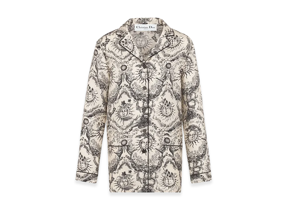 Dior Women's Shirt Soleil Silk Twill "White/Gray"