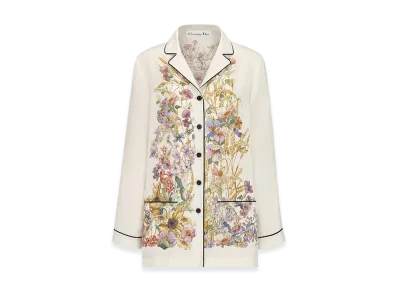 Dior Women's Shirt Silk Twill 4 Saisons Ete Motif "White/Multicolor"