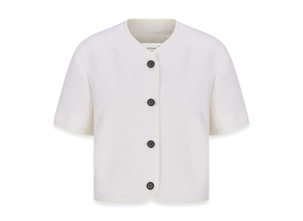Dior Women's Cropped Jacket Virgin Wool Cotton Boucle "White"