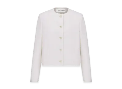 Dior Women's Cropped Jacket Virgin Wool Cotton Boucle "White"