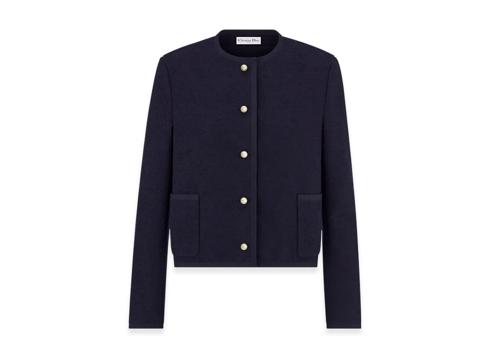 Dior Women's Cropped Jacket Virgin Wool and Cotton Boucle "Navy Blue"