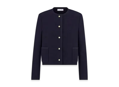 Dior Women's Cropped Jacket Virgin Wool and Cotton Boucle "Navy Blue"