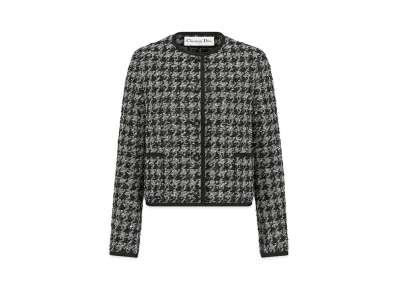 Dior Cropped Jacket Houndstooth Technical Cotton Tweed "Black/White"