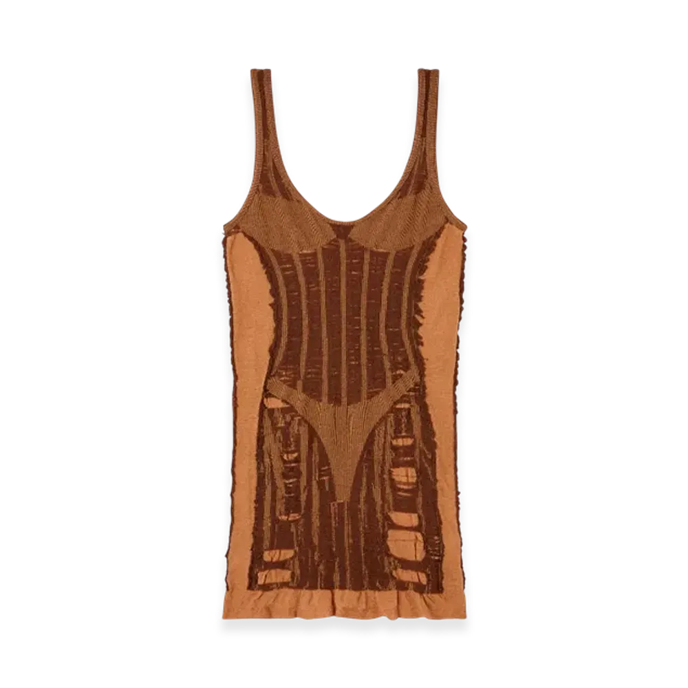 Diesel M-Calimera-Short Mini Dress In Distressed Second-Skin Knit "Brown"