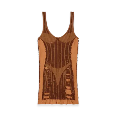 Diesel M-Calimera-Short Mini Dress In Distressed Second-Skin Knit "Brown"