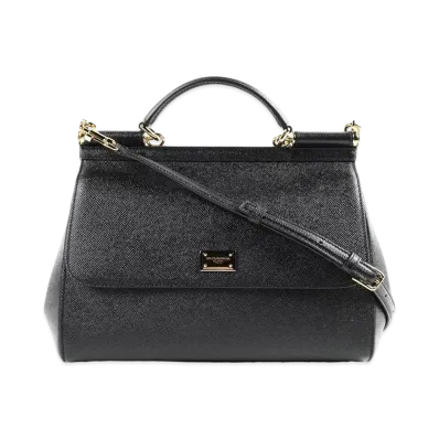 Dolce&Gabbana Sicily Bag Dauphine Leather Regular Size "Black"