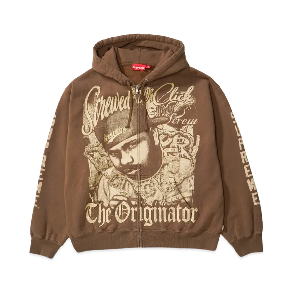Supreme x DJ Screw Zip Up Hooded Sweatshirt "Dusty Brown"