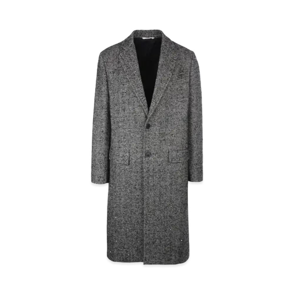 Valentino Rockstud Spiked Wool Tweed Coat "Gray"