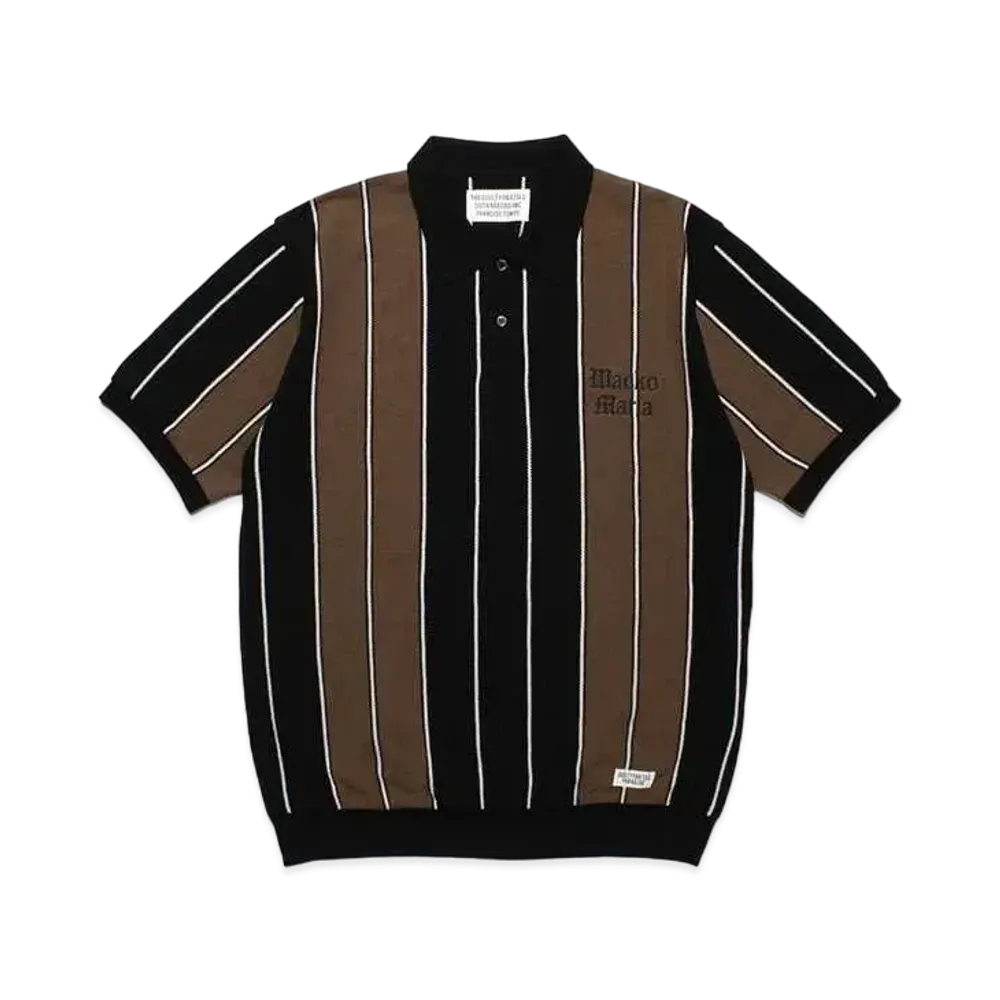 WACKO MARIA Striped Knit Jacquard Polo Shirt "Brown"
