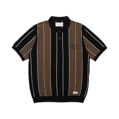 WACKO MARIA Striped Knit Jacquard Polo Shirt "Brown"