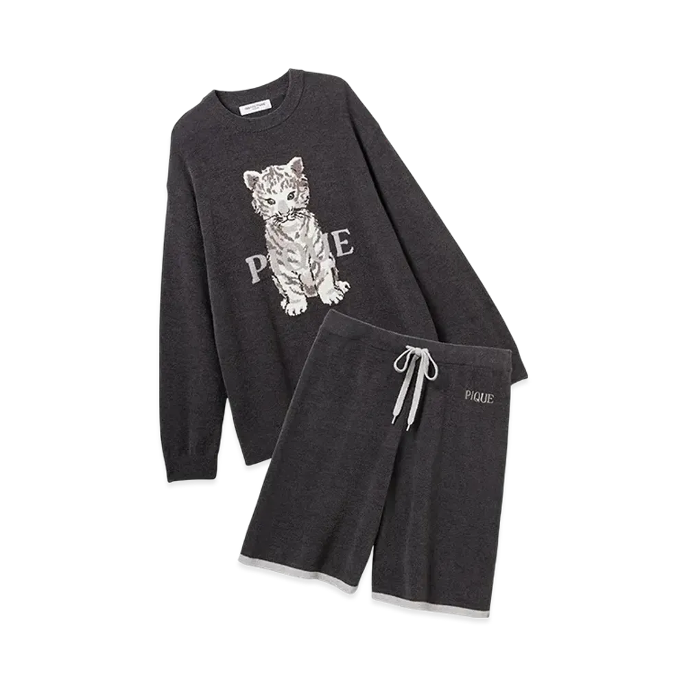 GELATO PIQUE x Homme White Tiger Jacquard Pullover & Half Pants Set "Navy"