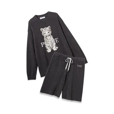 GELATO PIQUE x Homme White Tiger Jacquard Pullover & Half Pants Set "Navy"