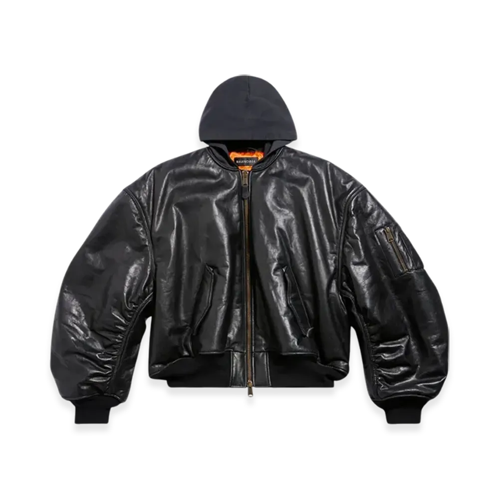 BALENCIAGA DIY Metal Outline Hooded Bomber in "Black"