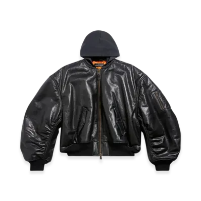 BALENCIAGA DIY Metal Outline Hooded Bomber in "Black"
