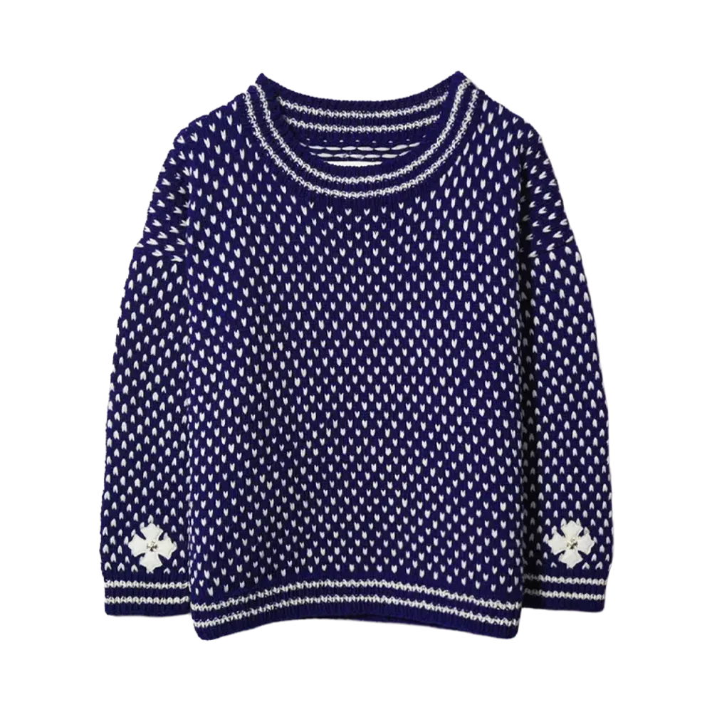 Chrome Hearts Cashmere Sheepskin Sweater with CH Plus Patches on Both Sleeves "BLUE WHITE"