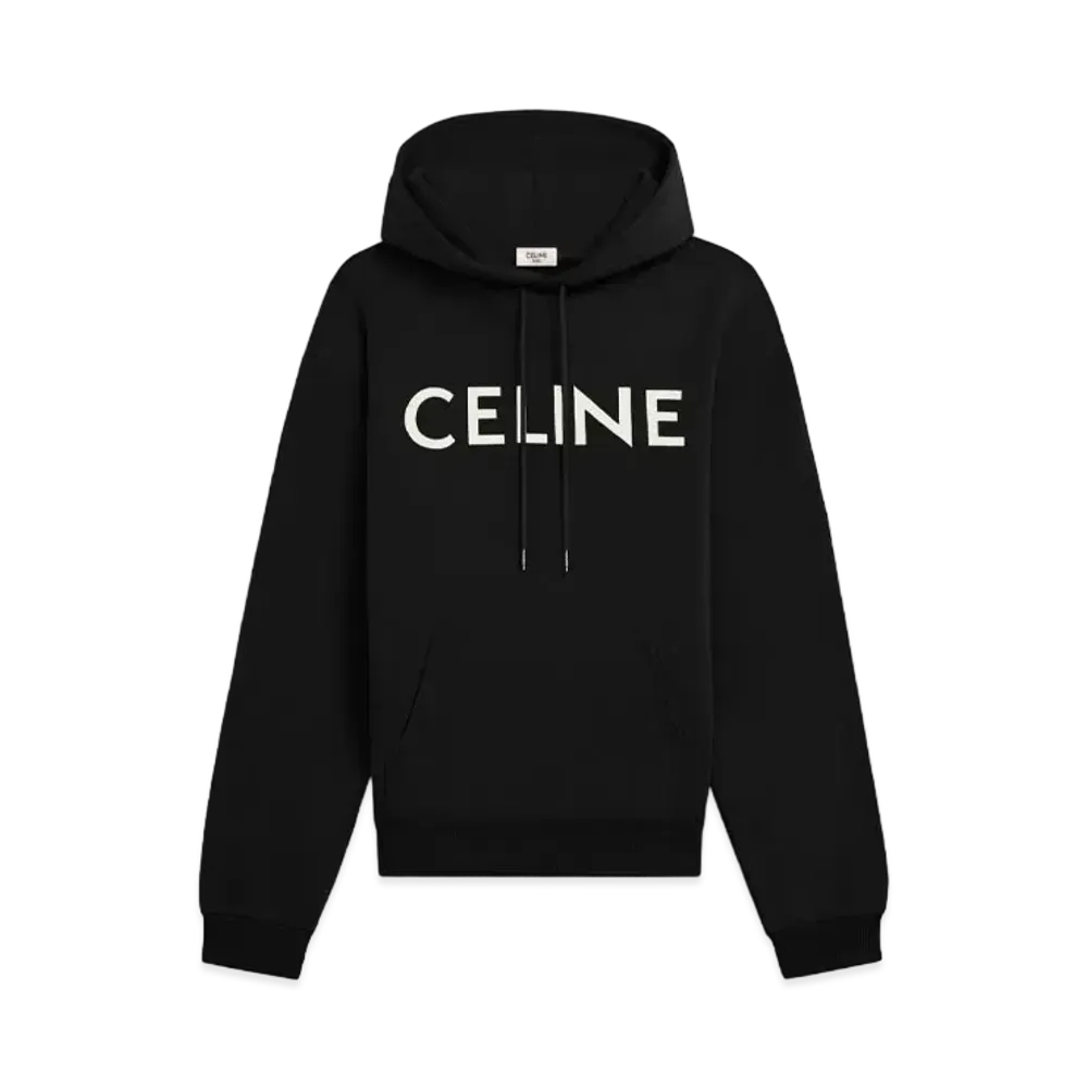 CELINE Logo Print Cotton Hoodie Sweatshirt "Black"