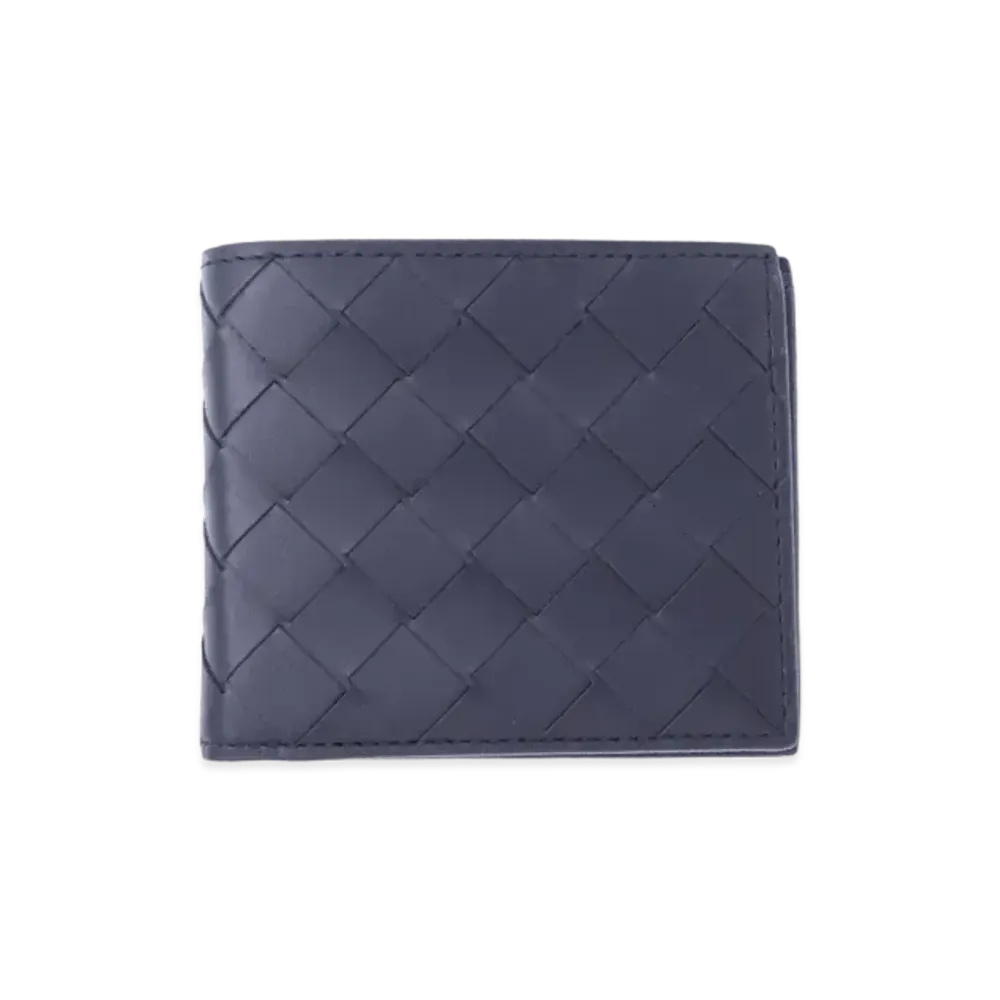 Bottega Veneta Intrecciato Calfskin Bi-fold Wallet "Midnight Blue"