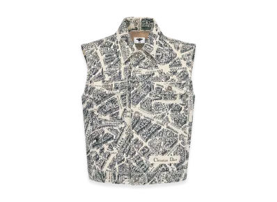 Dior Women's Vest Denim Plan De Paris Motif "White/Navy Blue"
