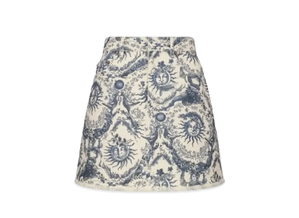 Dior Miniskirt Toile de Jouy Soleil Cotton Denim "White/Navy Blue"