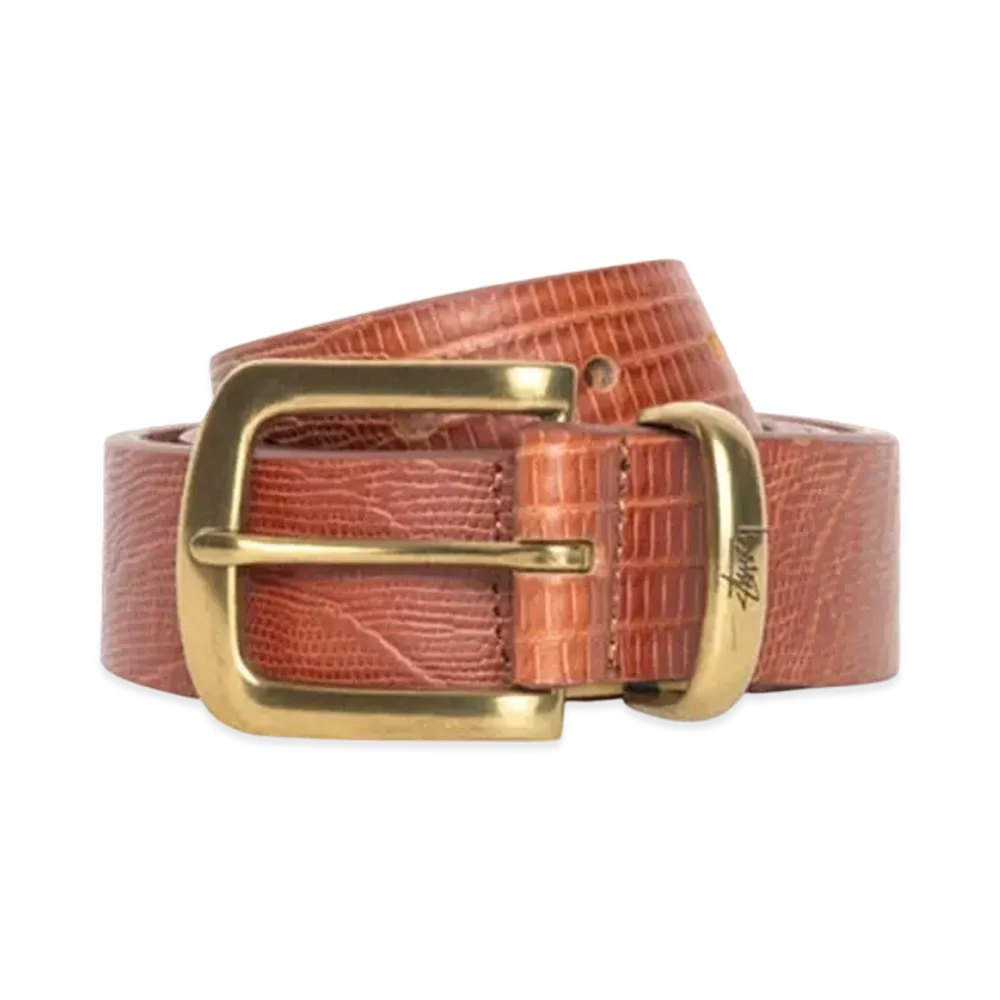 Stussy Lizard Texture Underlay Belt "Cognac"