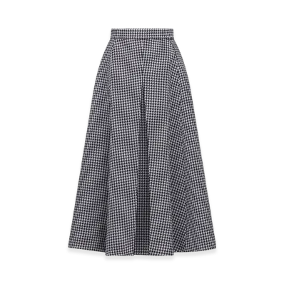 Dior Women's Mid-Length Skirt with Slit Houndstooth Wool "Black/White"
