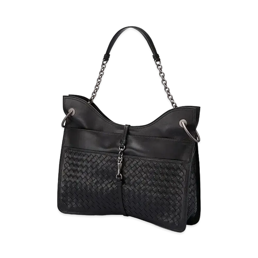 Bottega Veneta Beverly 71/16 Intrecciato leather Chain shoulder Bag "Black"