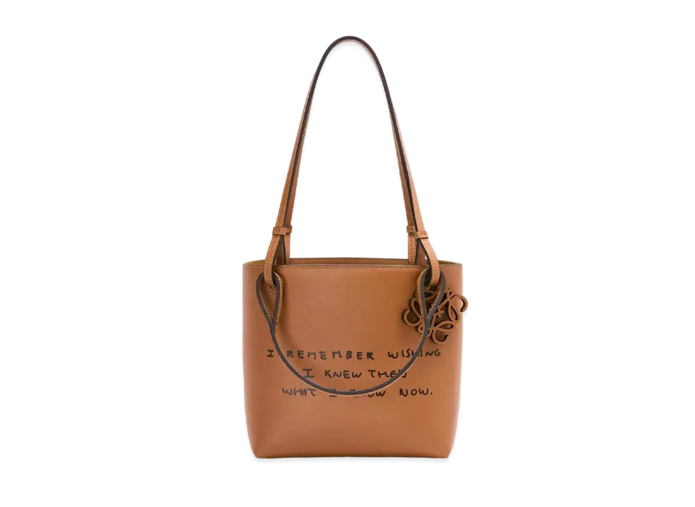 LOEWE Words Double Handle Square Tote In Classic Calfskin "Tan"