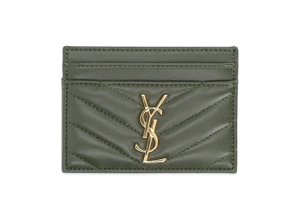 Saint Laurent Women's Nappa Leather Cassandre Card Holder "Bottle Green"