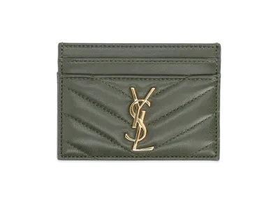 Saint Laurent Women's Nappa Leather Cassandre Card Holder "Bottle Green"