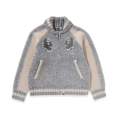 A BATHING APE Bape Logo Metallic Cowichan Knit "Silver"