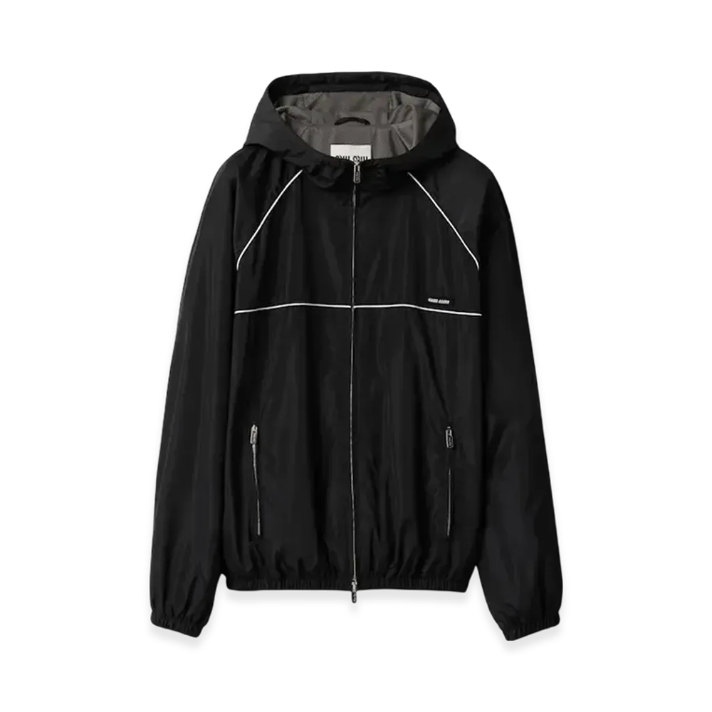 MIU MIU Women's Technical Silk Zipper Blouson Jacket "Black"