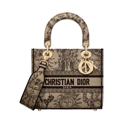 Dior Medium Lady D-Lite Bag Toile de Jouy Soleil Embroidery "Beige/Black"