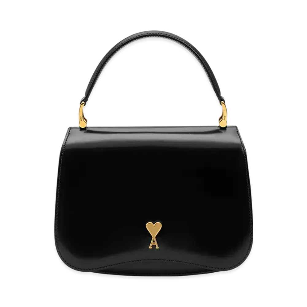 AMI PARIS Glazed Leather Paris Paris Top Handle Bag "Black"