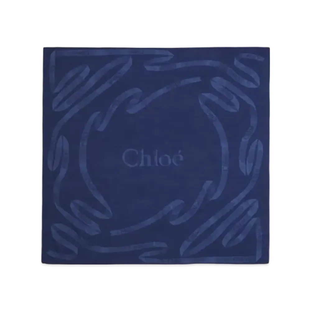 Chloe Ribbon Jacquard Shawl "Denim Blue"