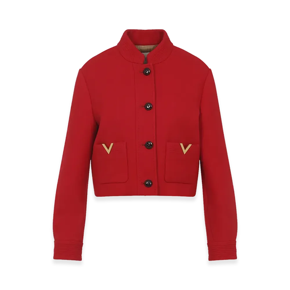 Valentino Women's Peacoat In Drill Double With V "Gold/Red"