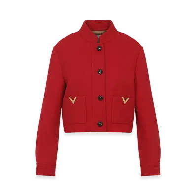 Valentino Women's Peacoat In Drill Double With V "Gold/Red"