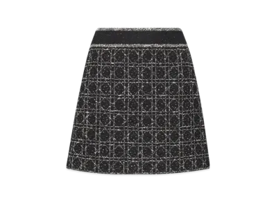 Dior Women's Macrocannage Technical Cotton Knit Flared Mini Skirt "Black/White"