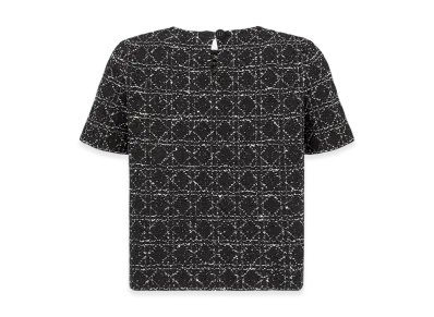 Dior Women's Macrocannage Technical Cotton Tweed Short-Sleeved Top "Black/White"