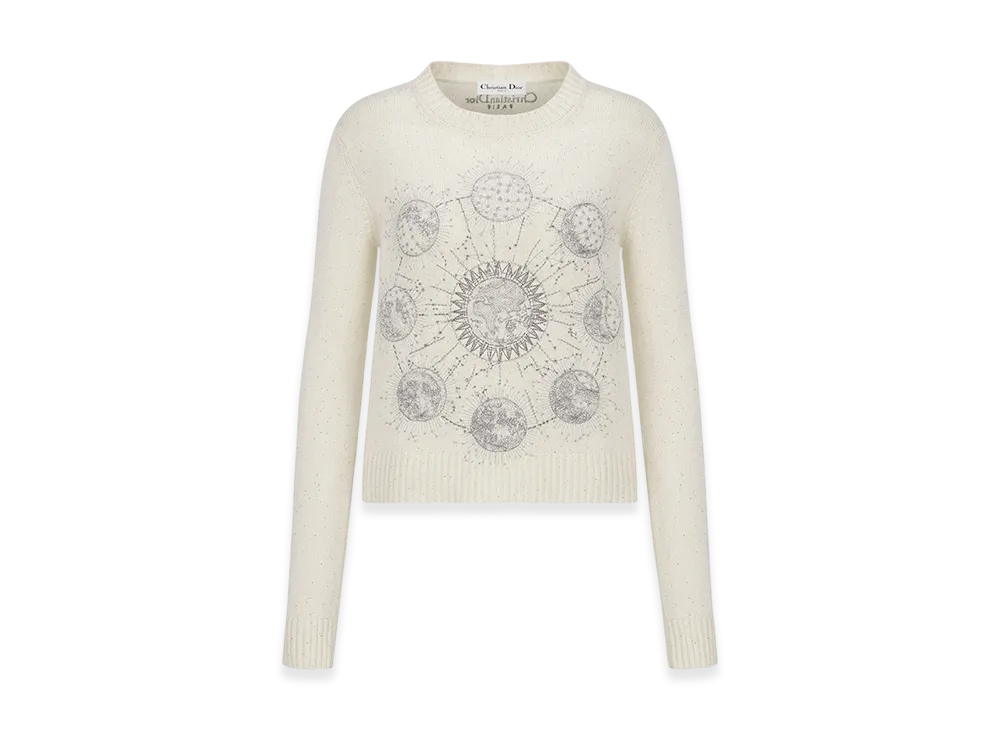 Dior Women's Embroidered Sweater Cashmere Knit Phases Lunaires Motif "White"