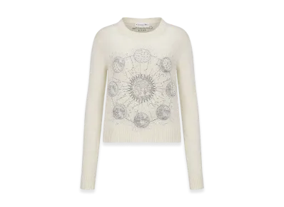 Dior Women's Embroidered Sweater Cashmere Knit Phases Lunaires Motif "White"