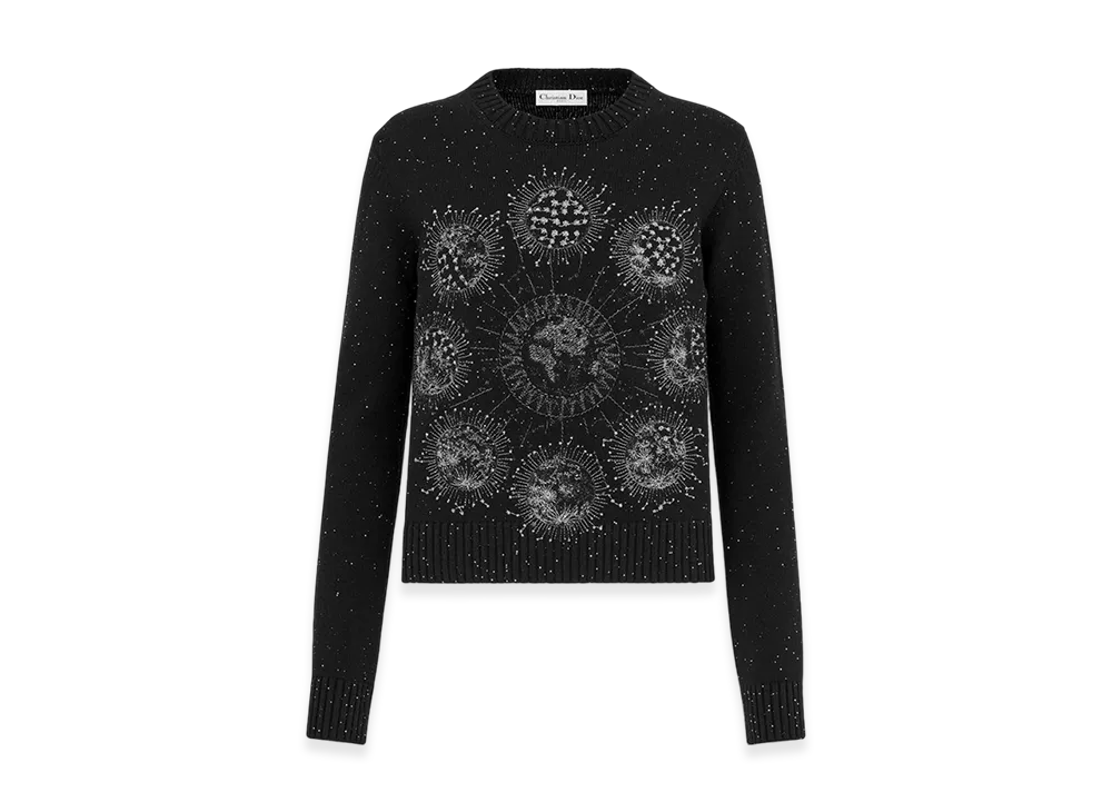 Dior Women's Embroidered Sweater Cashmere Knit Phases Lunaires Motif "Black/Gray"